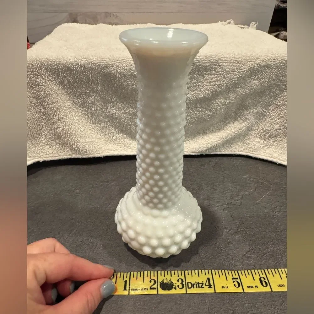 Vintage Elegant White Milk Glass Hobnail Vase